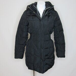 Cole Haan Black Signature Hooded Taffeta Down Puffer Coat Women's S Small